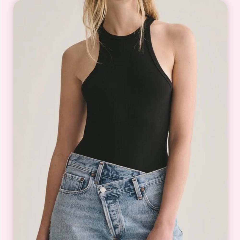 Agolde Rianne Black Thong Bodysuit